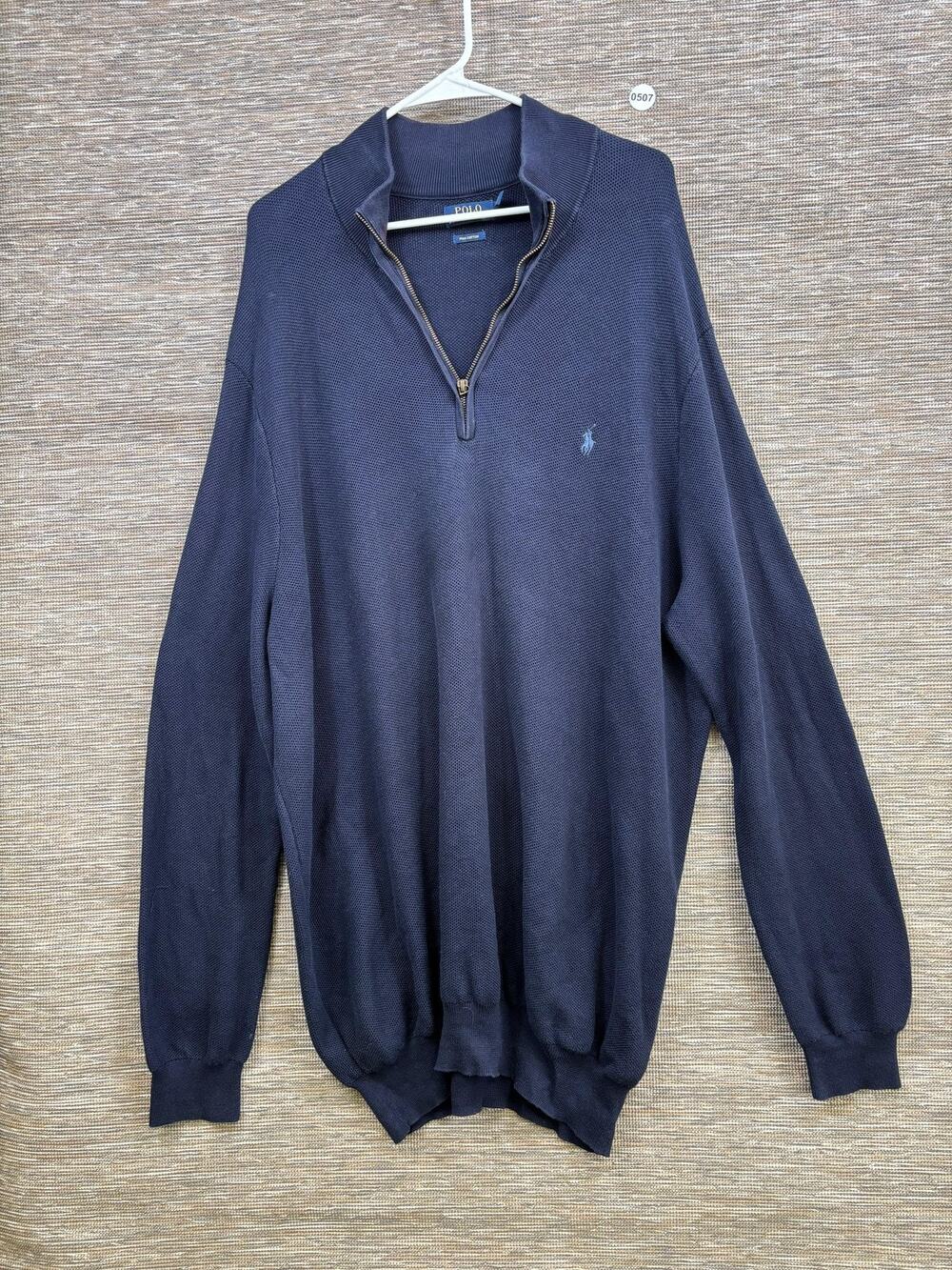 Polo Ralph Lauren Sweater Mens 3XLT Blue 1/4 Zip Mock Neck Waffle Knit Pullover